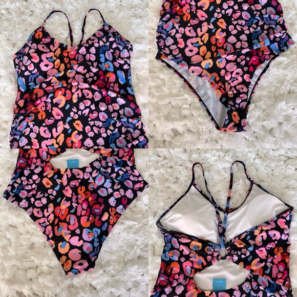 NWT Multicolored Leopard Print O-Ring One Piece Swimsuit SIZE XL - Picture 16 of 17